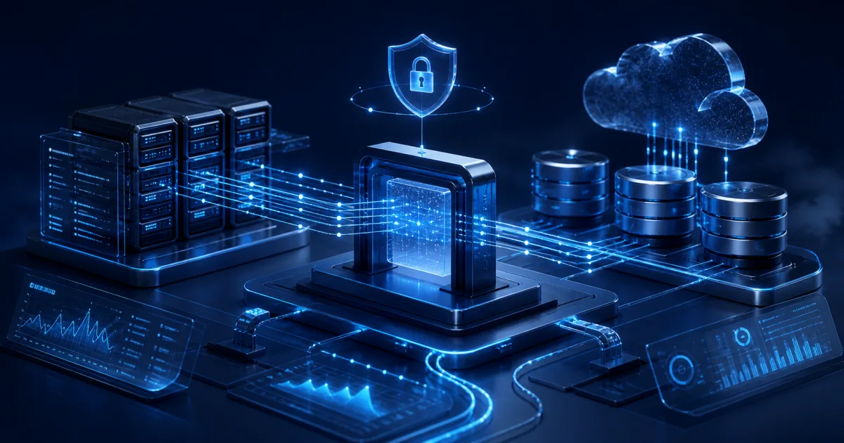 Arquitectura de backend con servidores, API segura, bases de datos, nube y monitoreo
