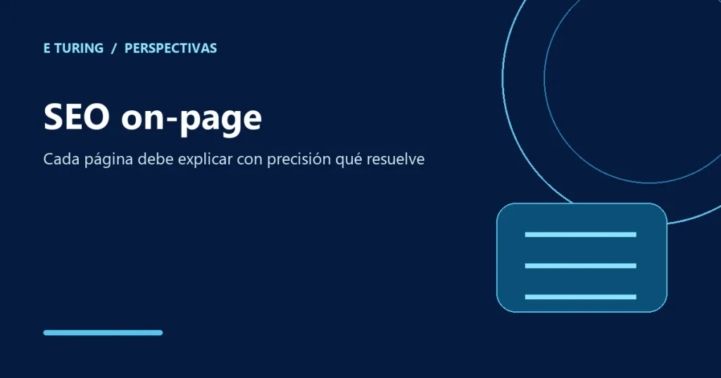 Portada editorial de E Turing para SEO on-page: guía práctica para optimizar cada página