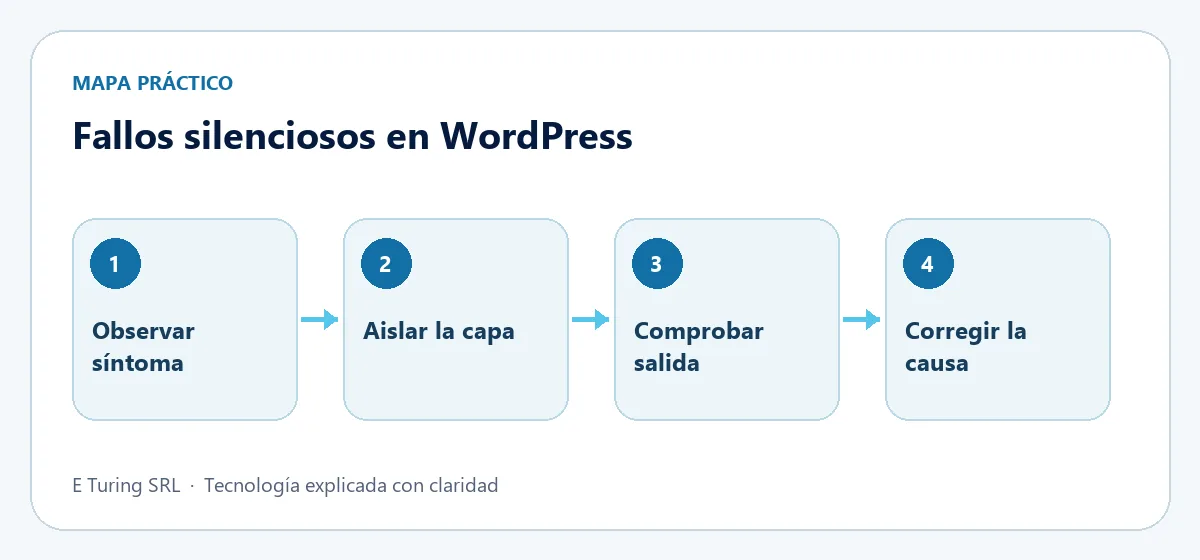 Mapa práctico con cuatro etapas para aplicar Tres funciones de WordPress que descartan tu dato sin decir nada